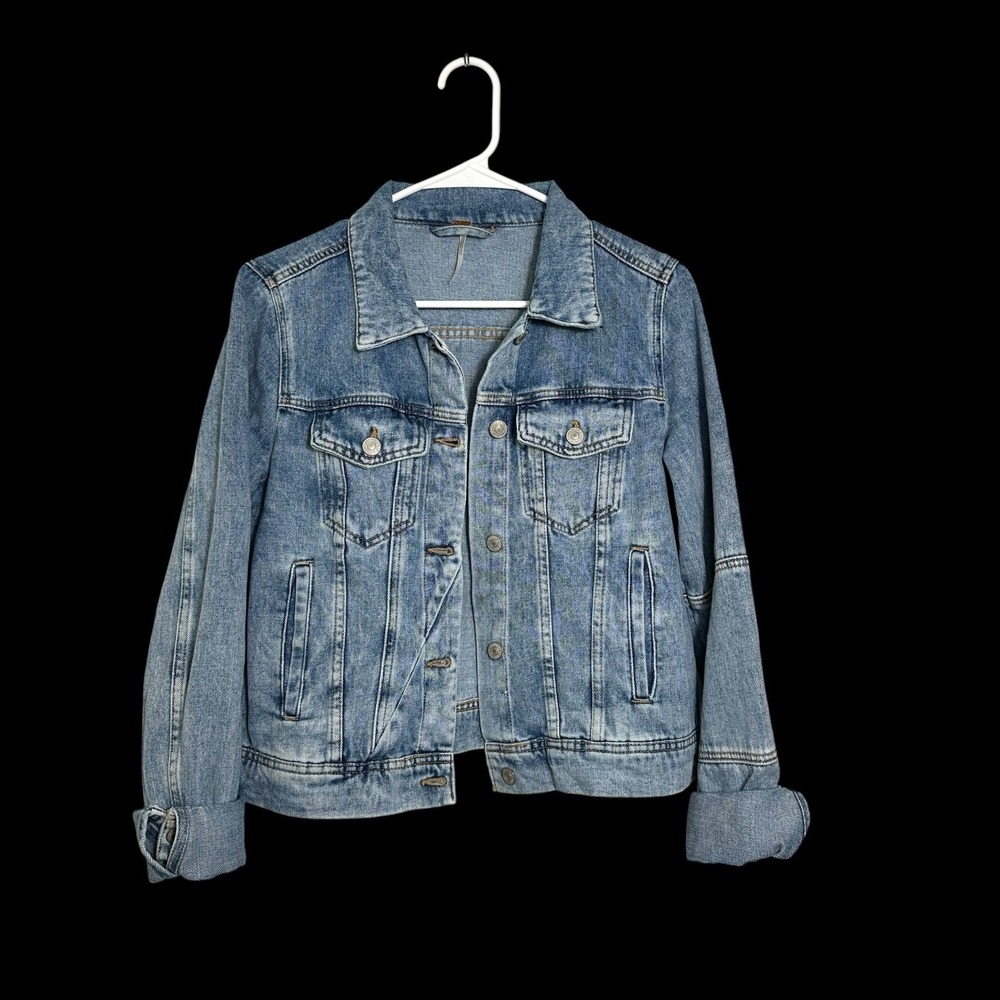 Free People Womens Light Wash Denim Trucker Jacket Blue OB808197 Size S - Picture 7 of 13